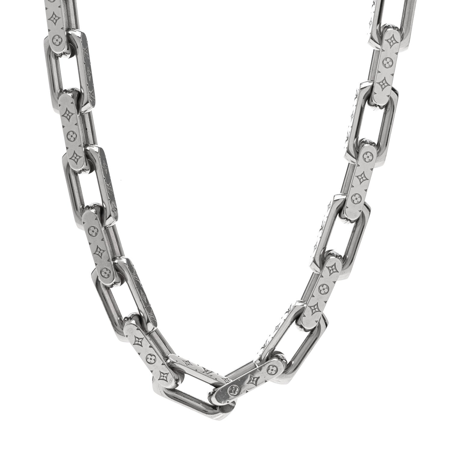Louis Vuitton Monogram Chain Necklace Silver 1 of 5