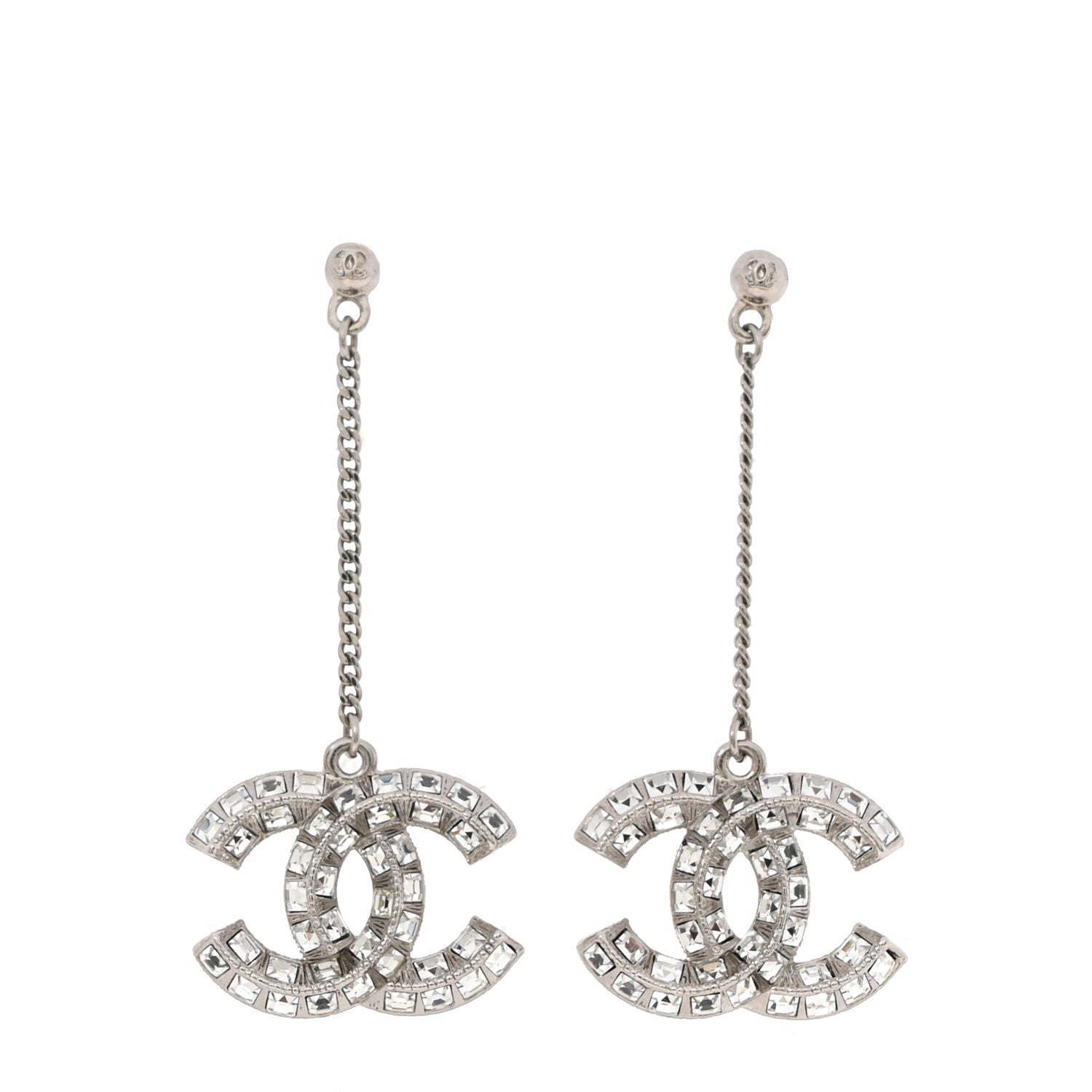 Chanel Baguette Crystal CC Drop Earrings Silver 1 of 5