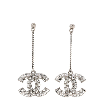 Chanel Baguette Crystal CC Drop Earrings Silver 1 of 5