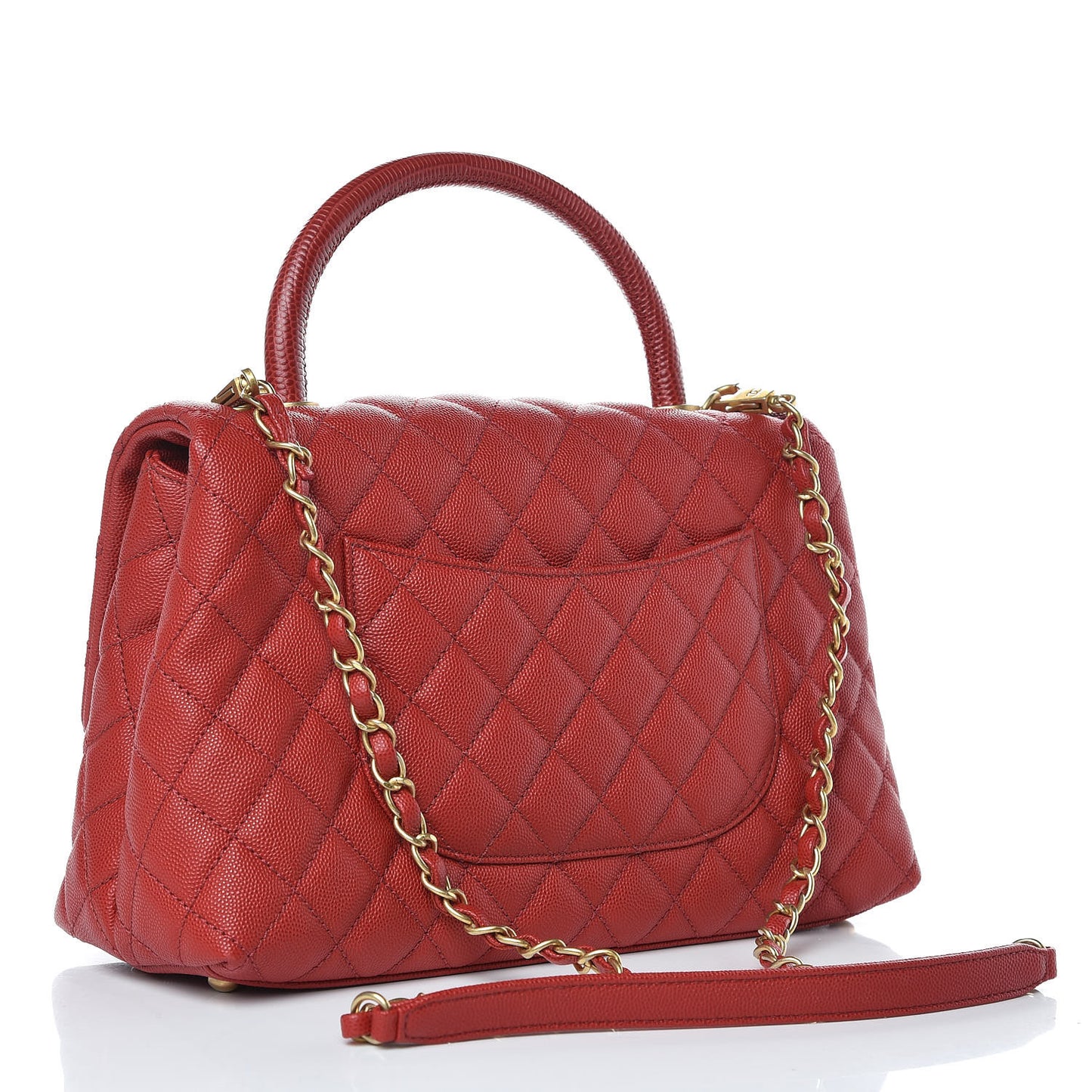 Caviar Lizard Quilted Small Coco Handle Flap Red