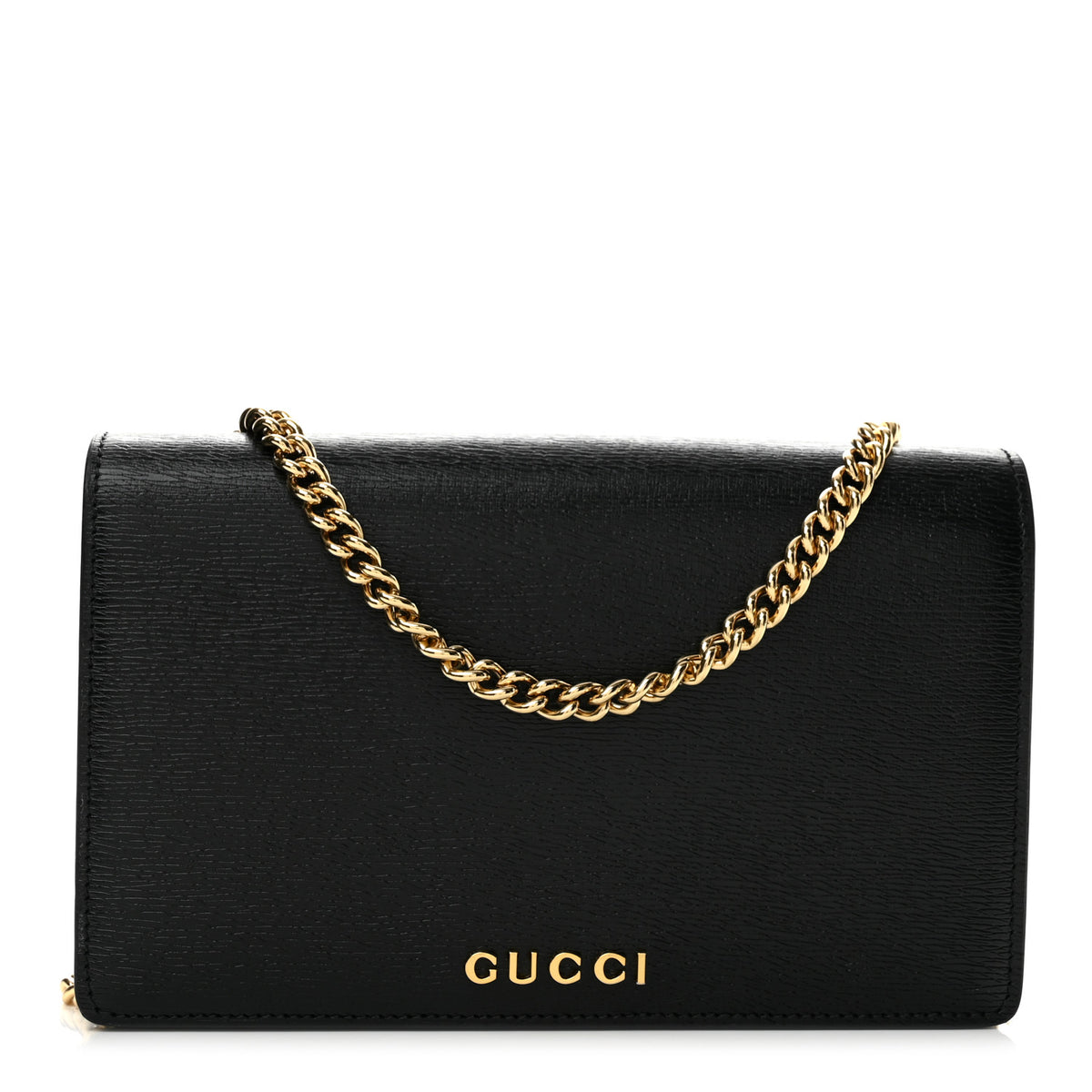 Textured Calfskin Script Logo Wallet On Chain Black