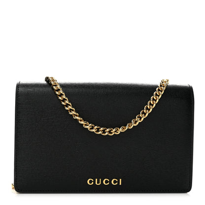 Gucci Textured Calfskin Script Logo Wallet On Chain Black 1 of 10
