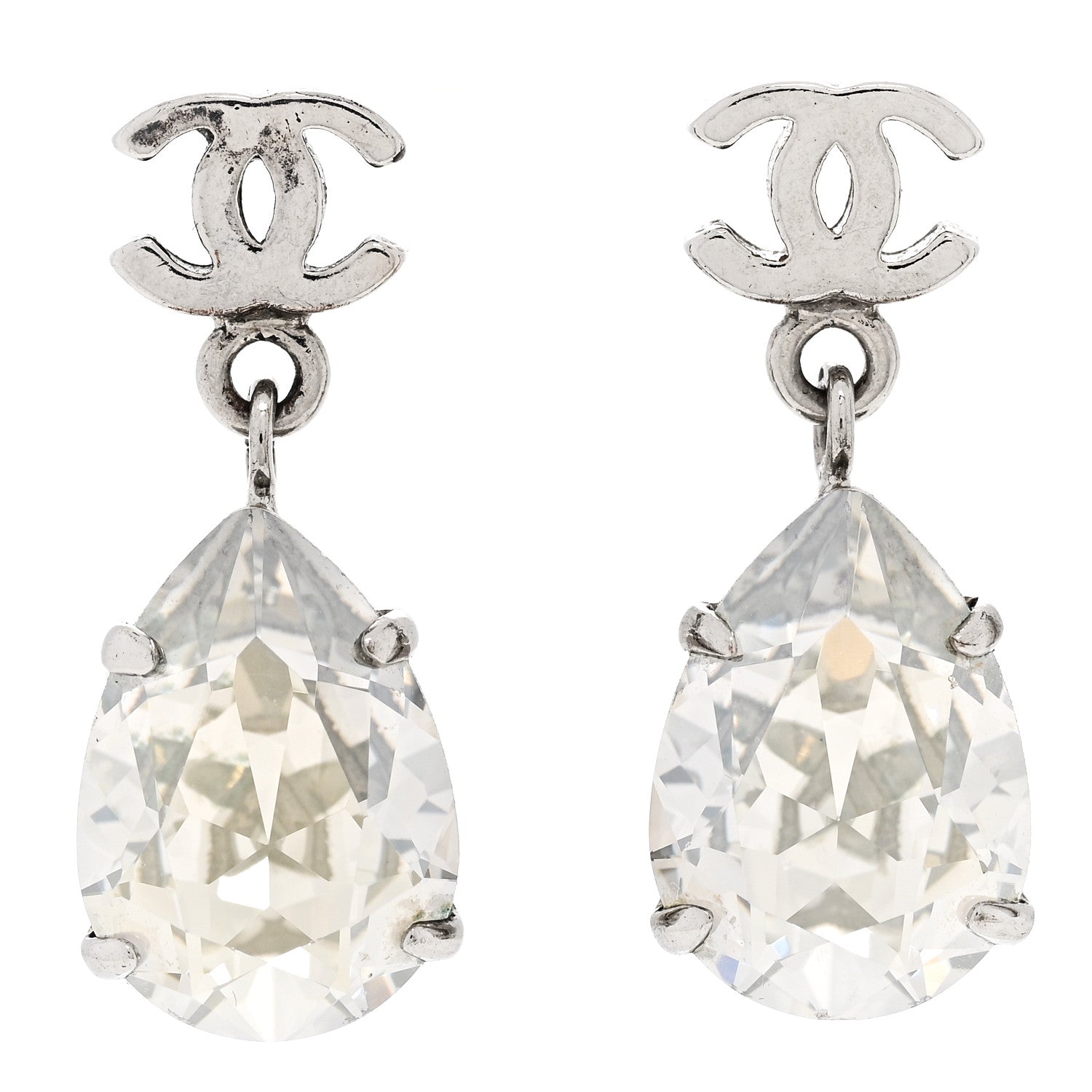 Chanel Crystal CC Tear Drop Earrings Silver 1 of 4