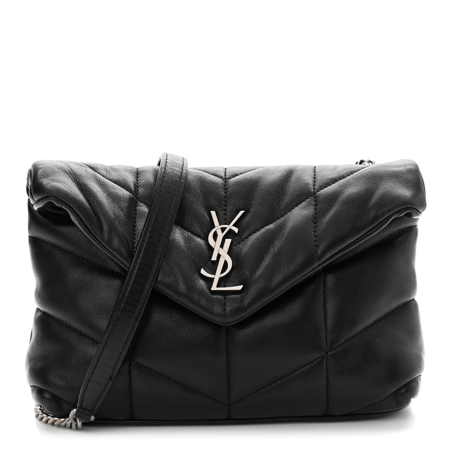 Saint Laurent Lambskin Quilted Toy Loulou Puffer Monogram Chain Satchel Black 1 of 12