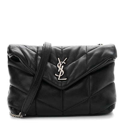 Saint Laurent Lambskin Quilted Toy Loulou Puffer Monogram Chain Satchel Black 1 of 12