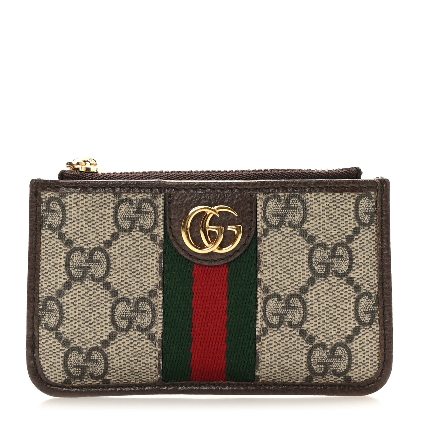 GG Supreme Monogram Web Ophidia Zip Card Case Brown