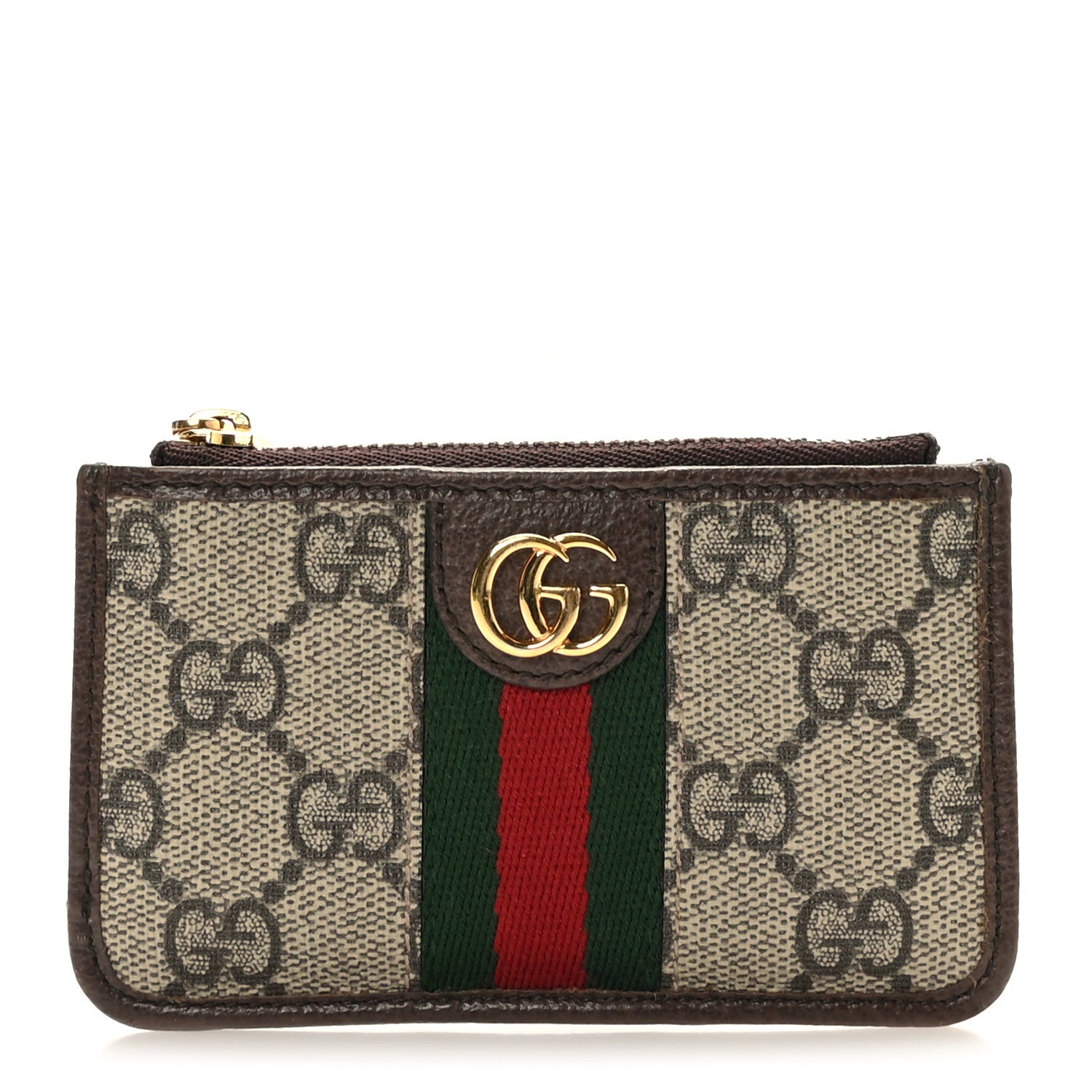 Gucci GG Supreme Monogram Web Ophidia Zip Card Case Brown 1 of 8