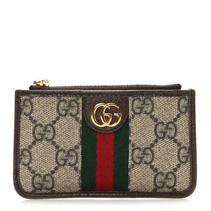 Gucci GG Supreme Monogram Web Ophidia Zip Card Case Brown 1 of 8
