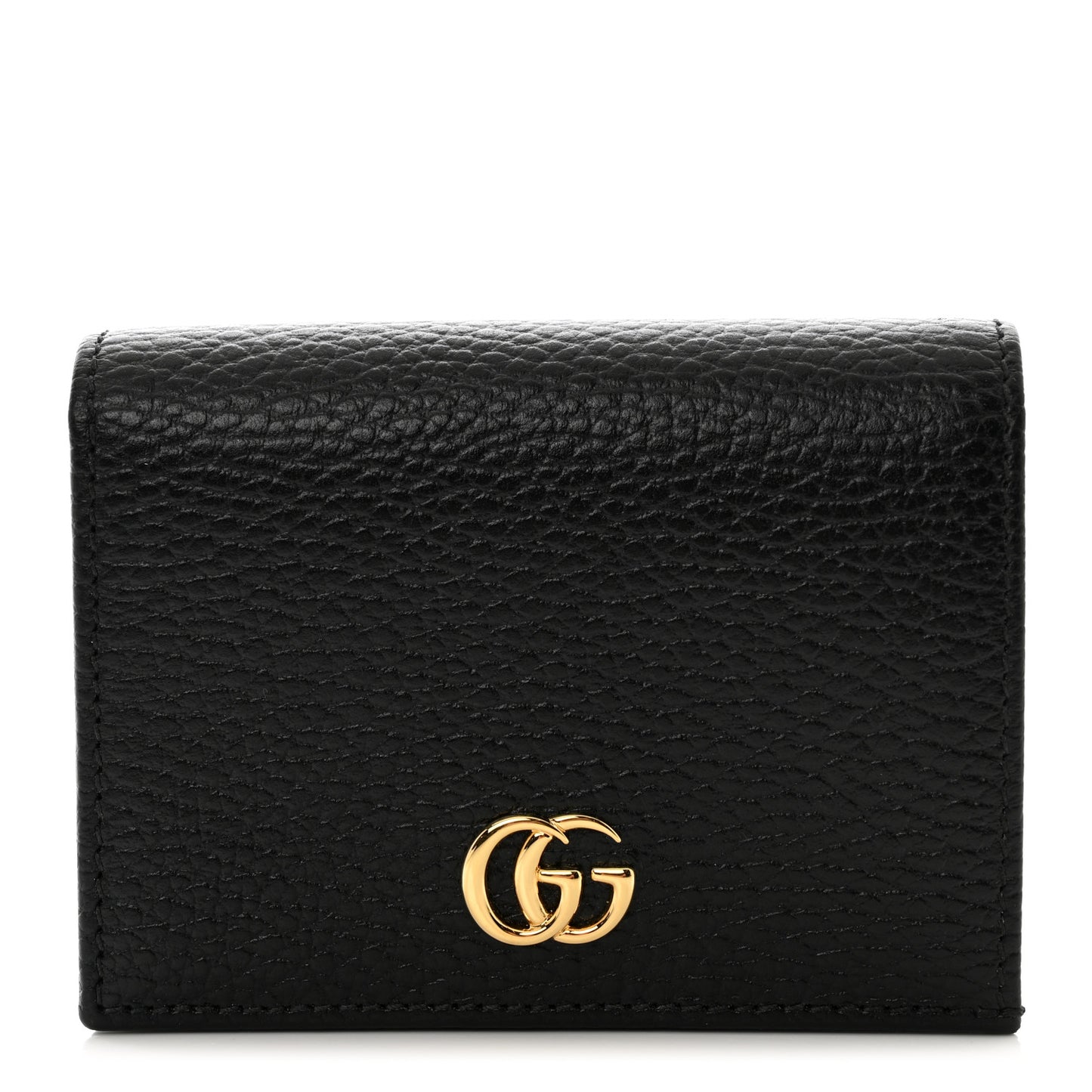 Pebbled Calfskin GG Marmont Card Case Black