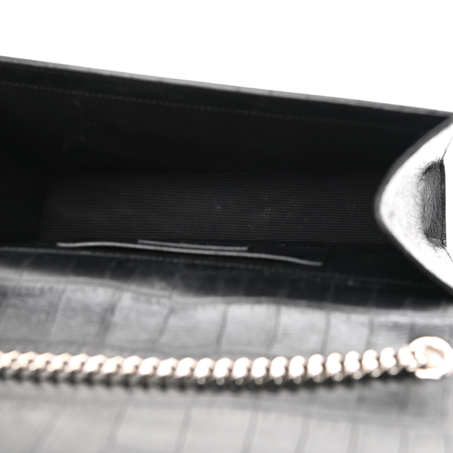 Saint Laurent Calfskin Crocodile Embossed Medium Classic Monogram Kate Tassel Satchel Black 5 of 9