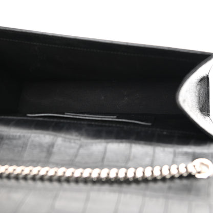 Saint Laurent Calfskin Crocodile Embossed Medium Classic Monogram Kate Tassel Satchel Black 5 of 9