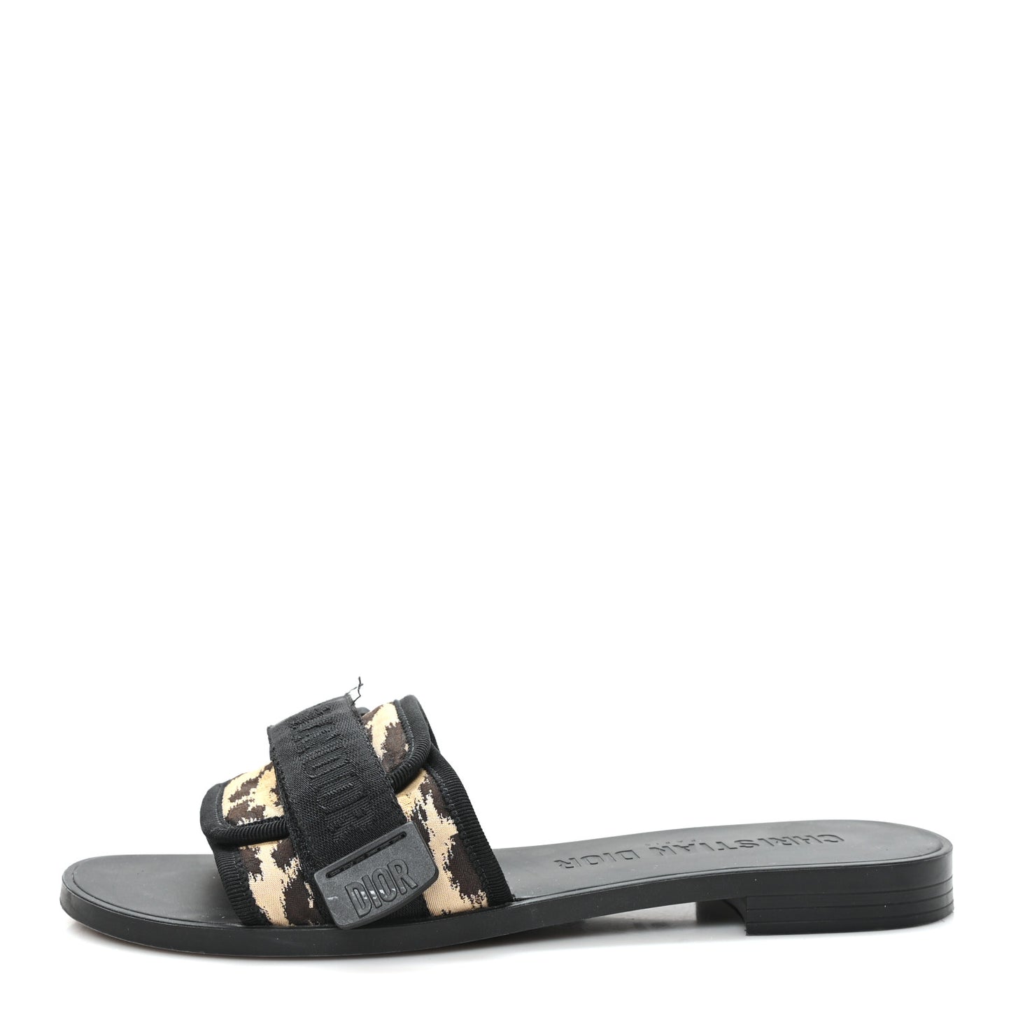 Technical Stretch Fabric Leopard Dio(r)evolution Slide Sandals 39 Black Natural
