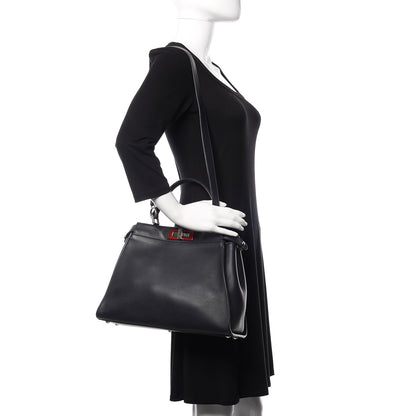 Fendi Vitello Seta Shiny Nappa Medium Peekaboo Iconic Satchel Blue Notte Ardesia 2 of 10