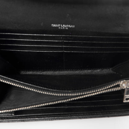 Saint Laurent Grain De Poudre Matelasse Chevron Monogram Flap Wallet Black 5 of 9