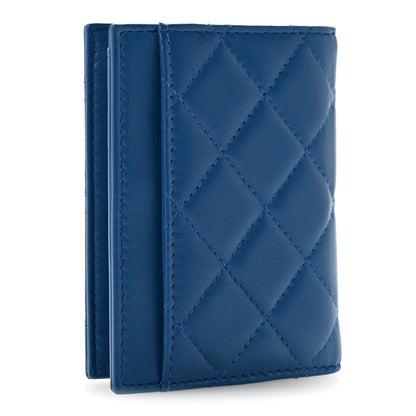 Chanel Lambskin Quilted Card Holder Wallet Blue 3 of 9