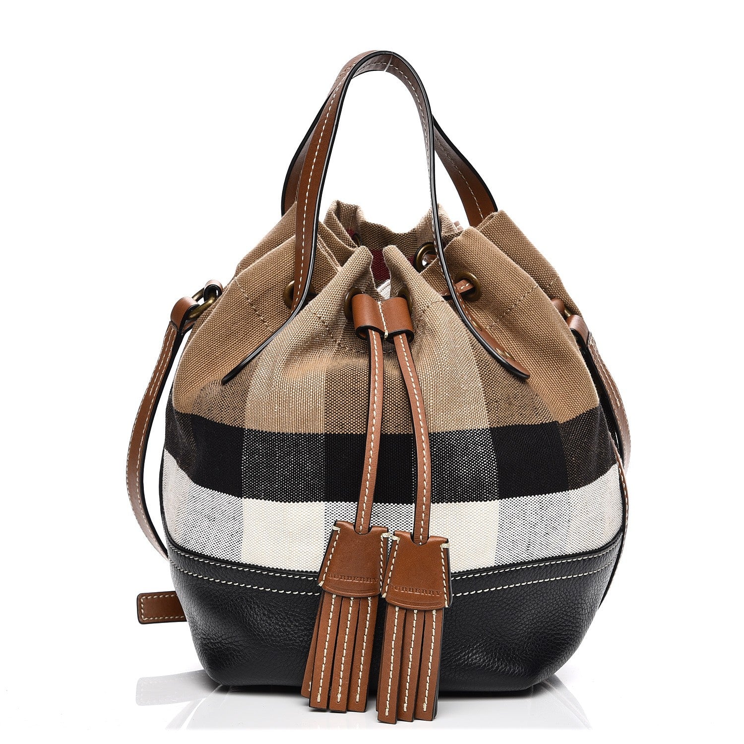 Burberry Canvas Mega Check Small Bucket Tan 1 of 11