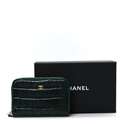 Chanel Calfskin Crocodile Embossed Crococo Zip Coin Purse Emerald 9 of 9