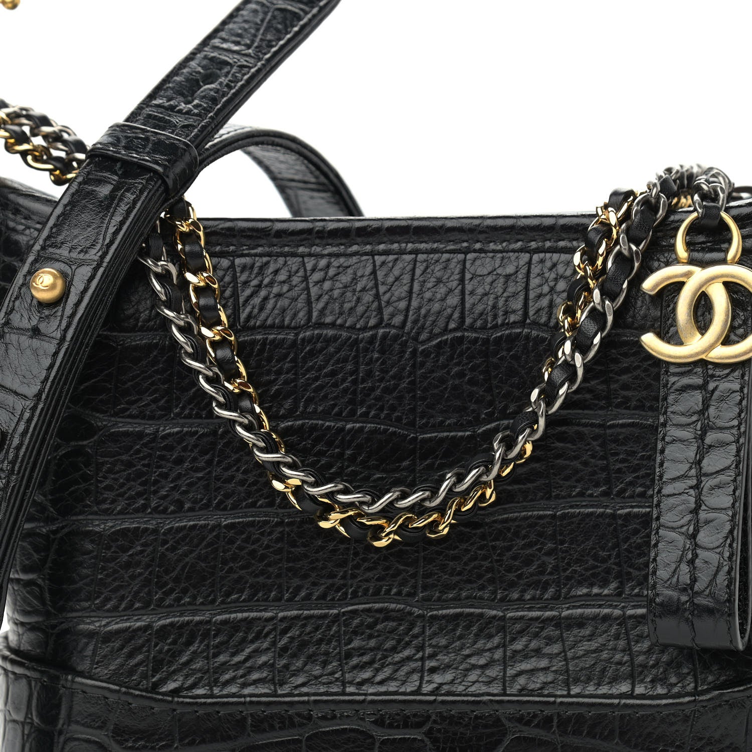 Chanel Calfskin Crocodile Embossed Small Gabrielle Cocodile Hobo Black 8 of 11