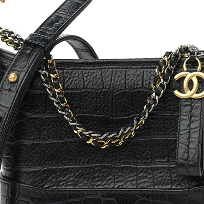Chanel Calfskin Crocodile Embossed Small Gabrielle Cocodile Hobo Black 8 of 11