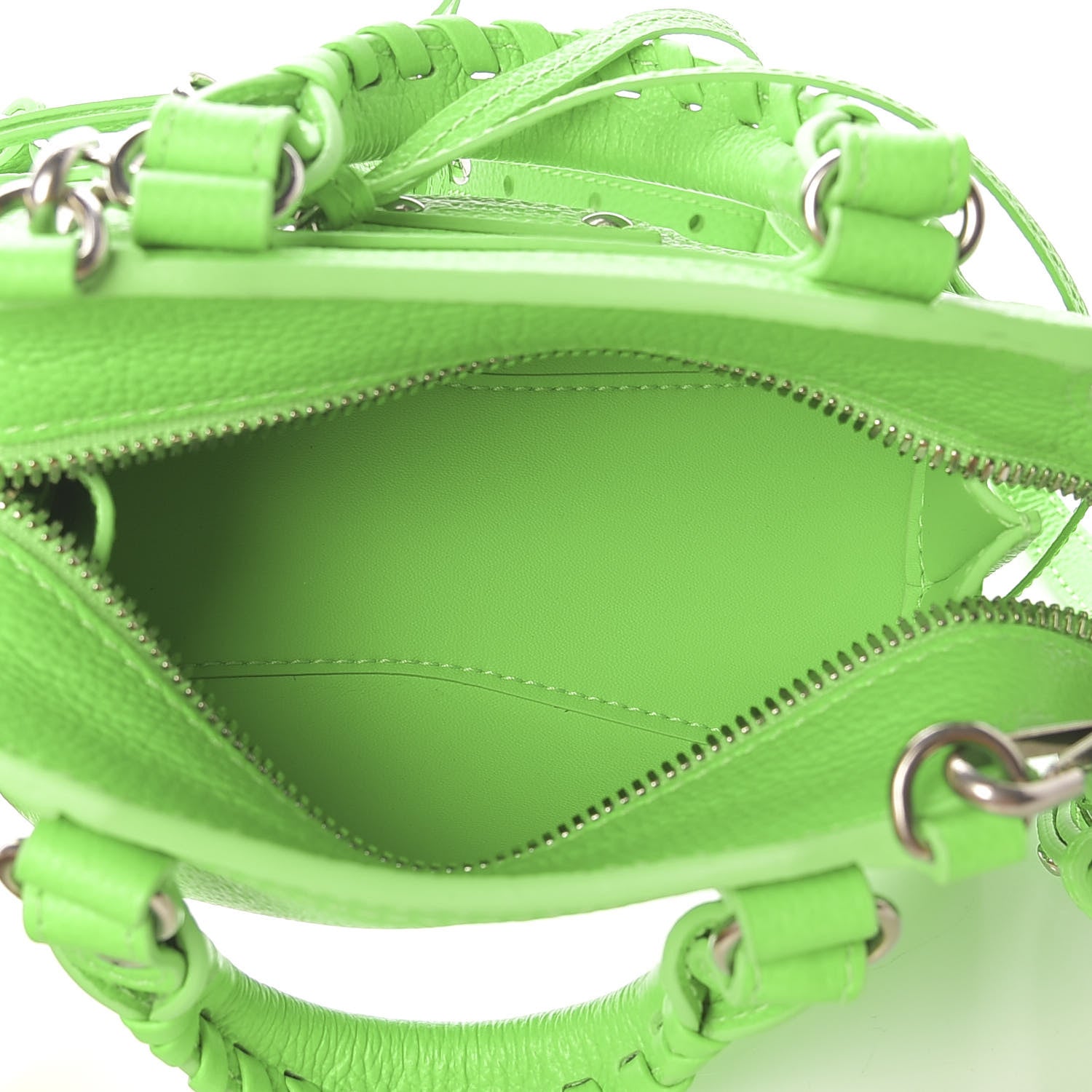 Balenciaga Grained Calfskin Neo Classic Silver Hardware Nano City Crossbody Fluo Green 5 of 9