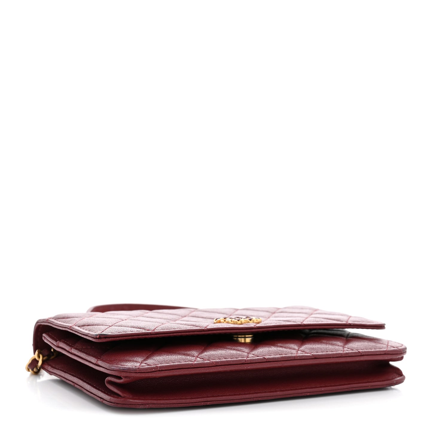 Lambskin Quilted Infinity Wallet On Chain WOC Burgundy