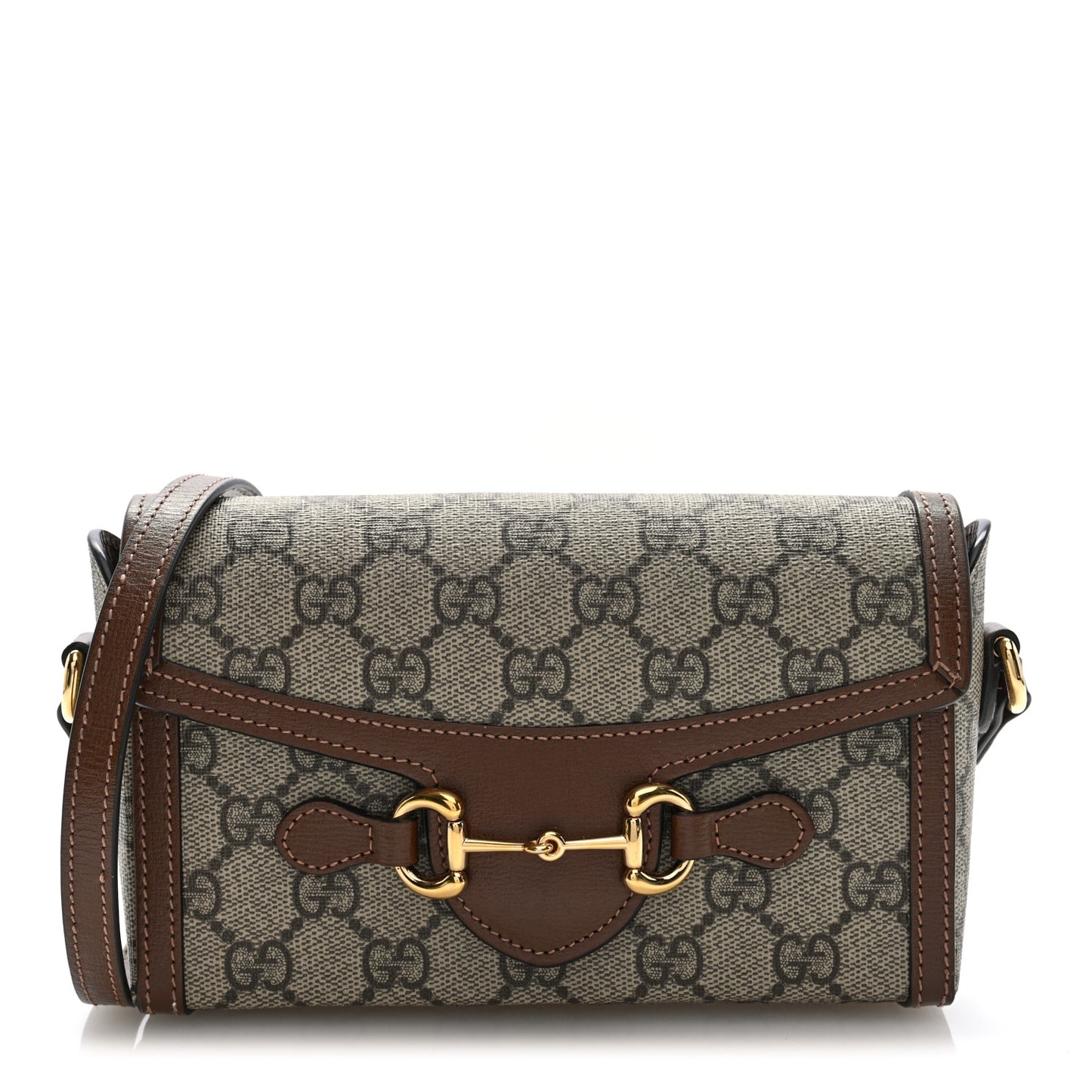 GG Supreme Monogram Mini Horsebit 1955 Shoulder Bag Beige Brown Sugar