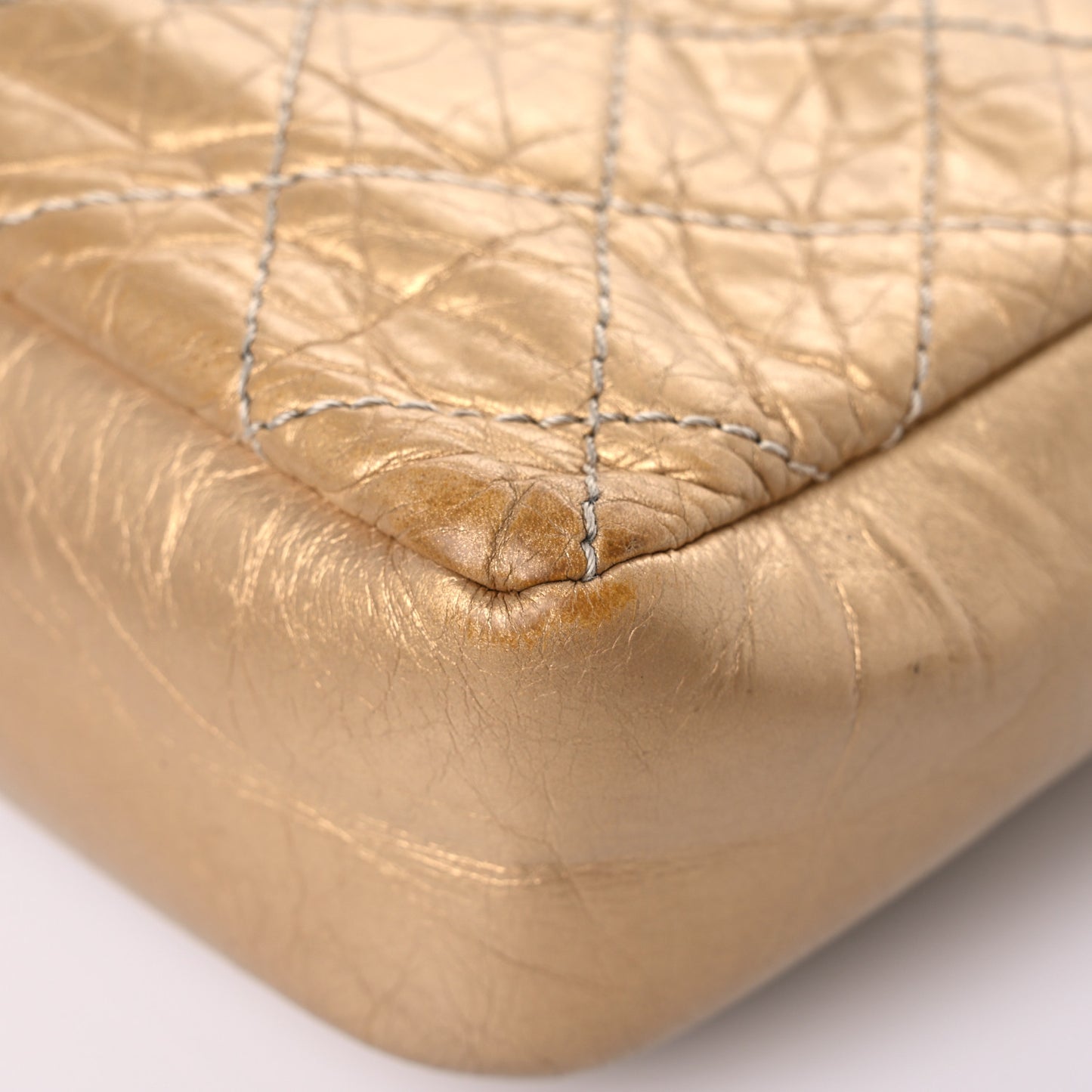 Metallic Aged Calfskin Quilted CC Square Flap Light Gold