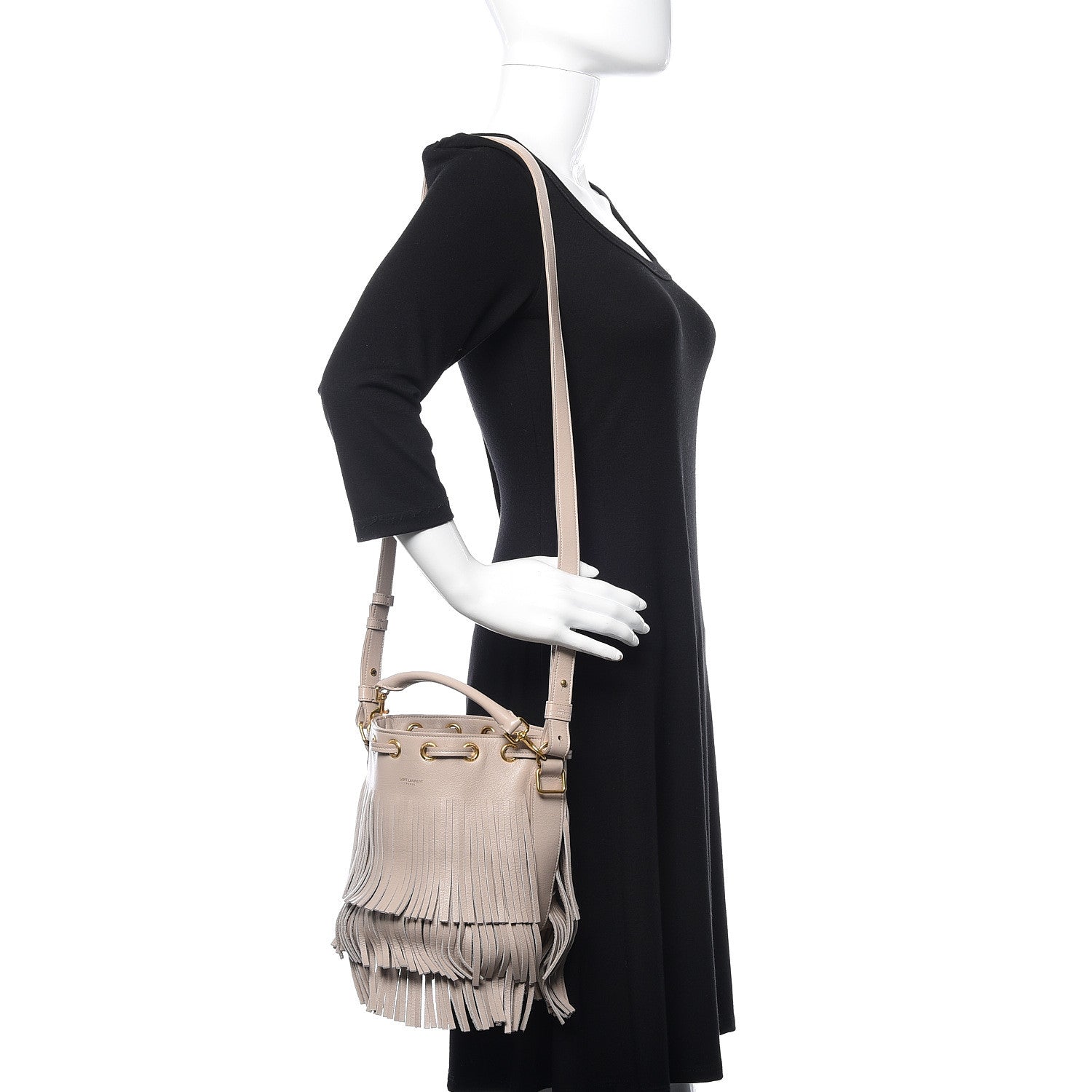 Saint Laurent Calfskin Small Emmanuelle Fringe Bucket Bag Vintage White 2 of 9