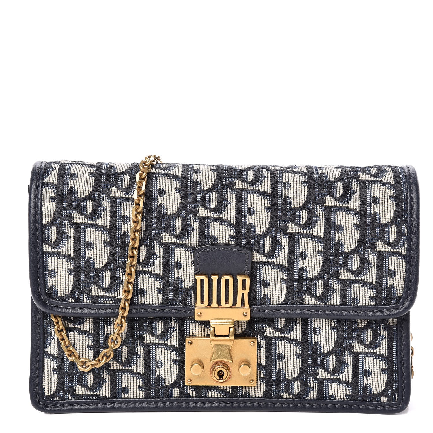 Christian Dior Oblique DiorAddict Wallet On Chain Clutch Navy Blue 1 of 6