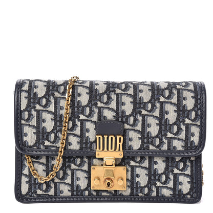 Christian Dior Oblique DiorAddict Wallet On Chain Clutch Navy Blue 1 of 6