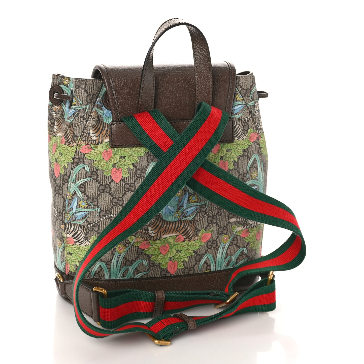 GG Supreme Monogram Textured Dollar Calfskin Tiger Savanah Retro Interlocking G Buckle Backpack Beige Ebony Multicolor New Acero