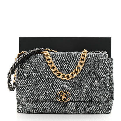 Chanel Tweed Quilted Maxi Chanel 19 Flap Black White 12 of 12