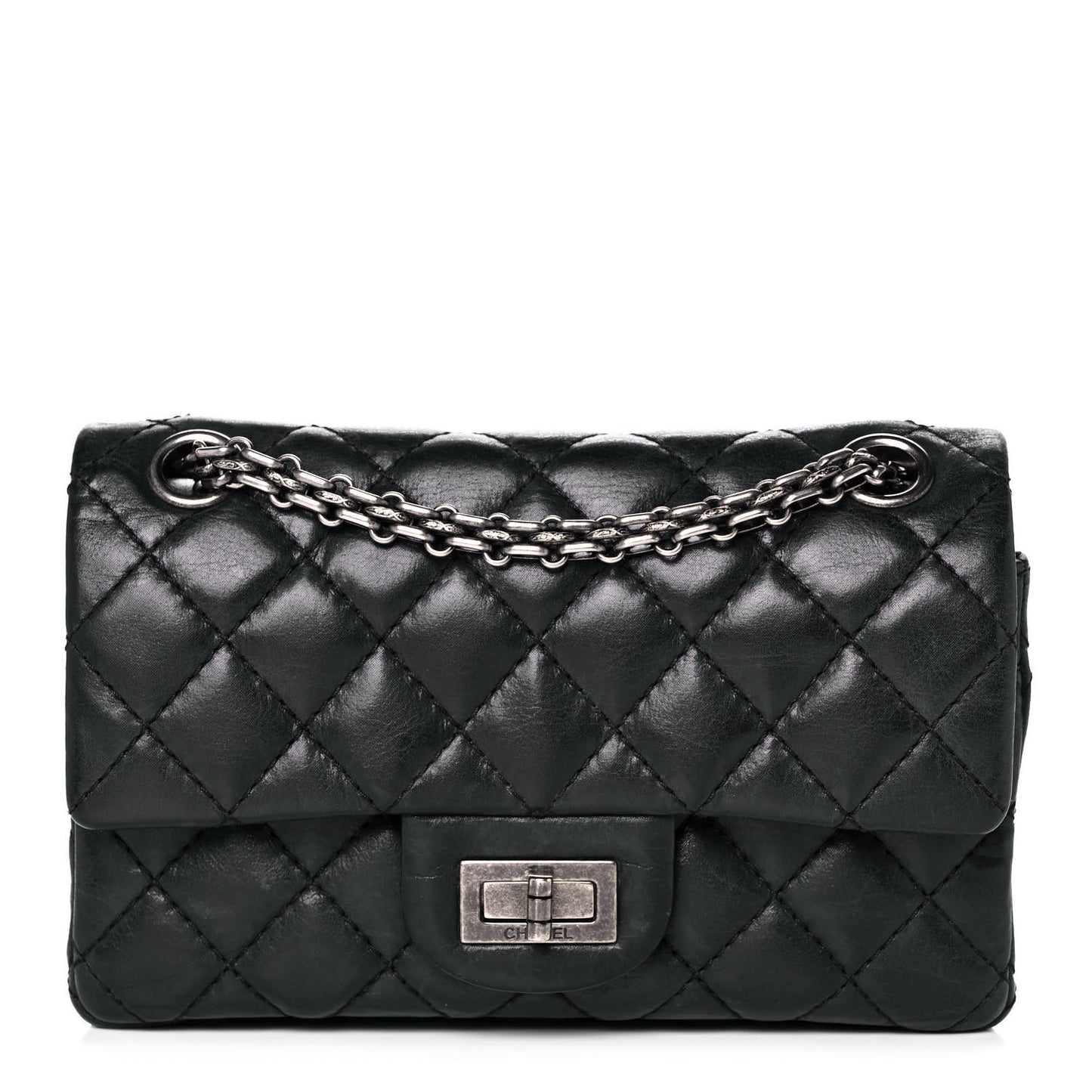 Iridescent Calfskin Quilted 2.55 Reissue 224 Flap Black