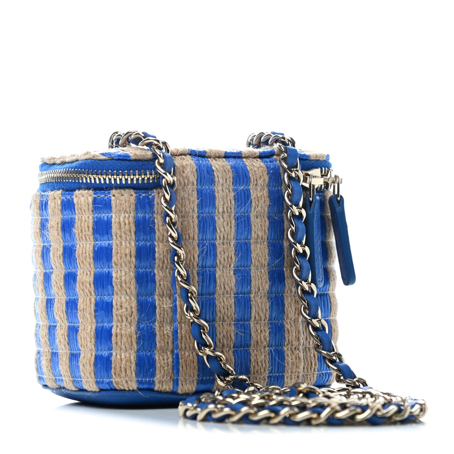 Chanel Raffia Jute Striped Mini Vanity Case With Chain Blue Beige 2 of 6