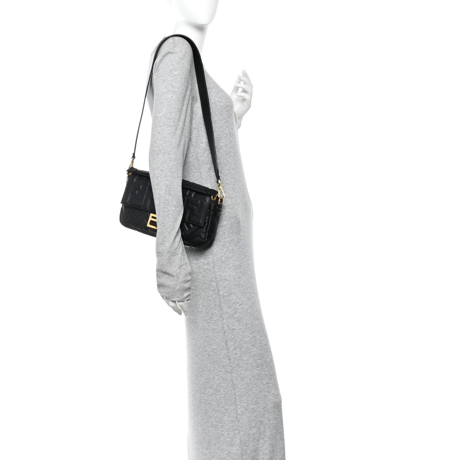 Fendi Nappa FF 1974 Embossed Baguette Black 2 of 11
