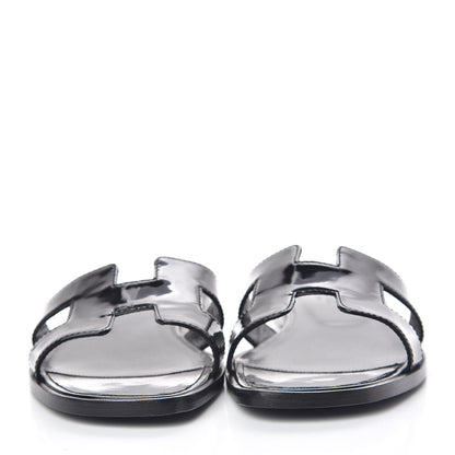 Hermes Patent Oran Sandals 37 Black 2 of 10