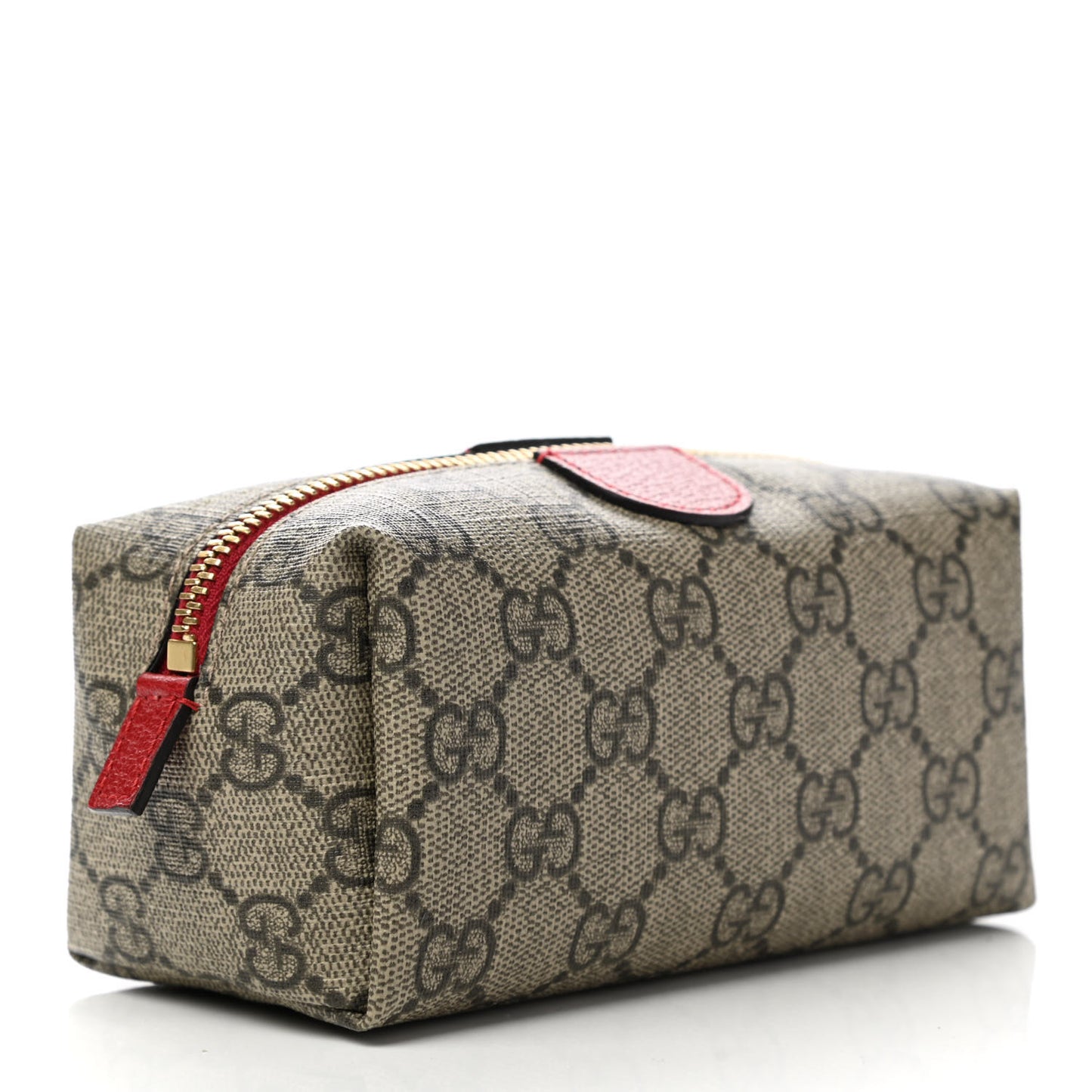 Soft GG Supreme Monogram Calfskin Small Ophidia Cosmetic Case Beige Ebony Hibiscus Red