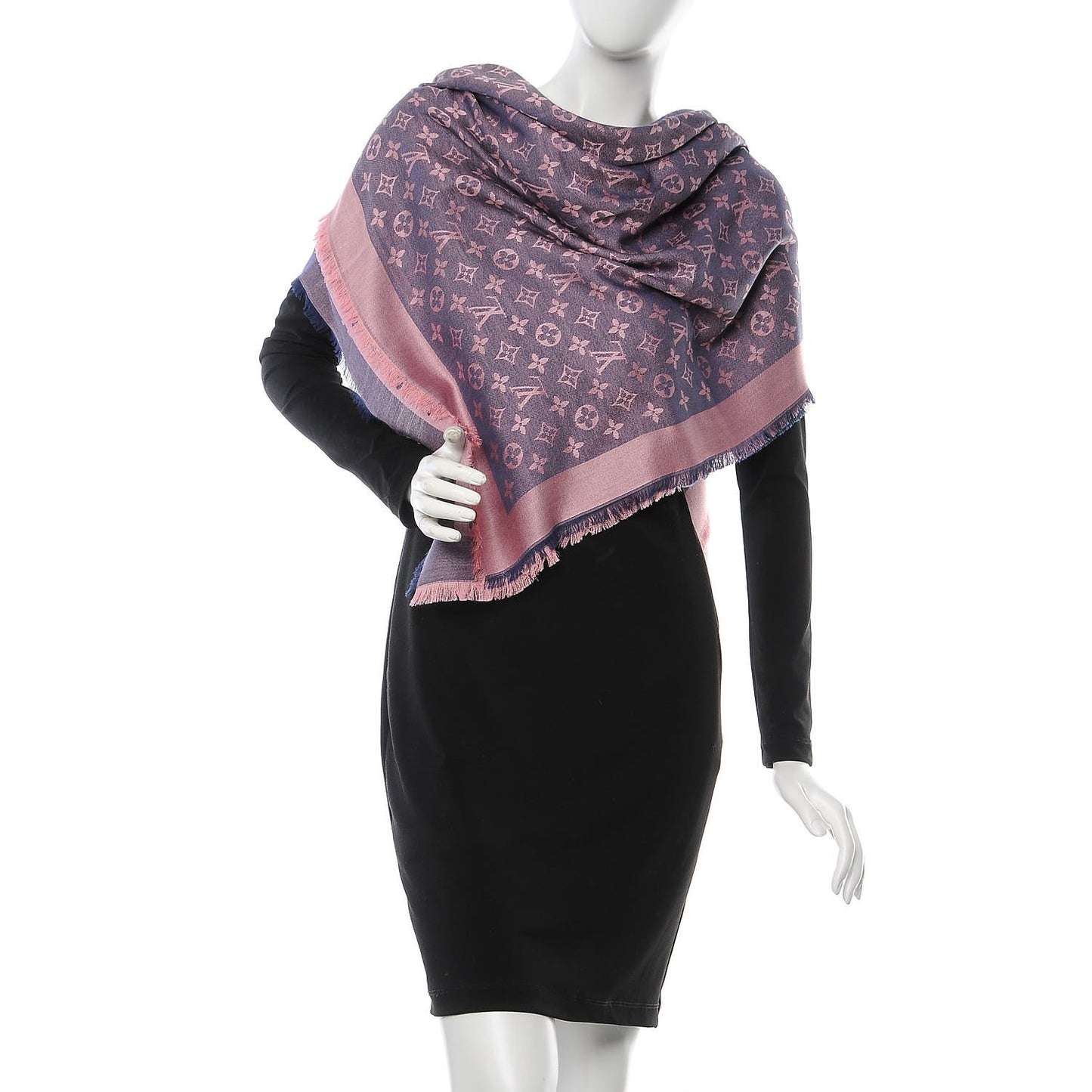 Wool Silk Monogram Denim Shawl Purple Pink