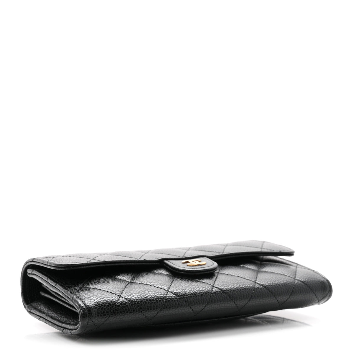 Caviar Quilted Large Gusset Flap Wallet Black