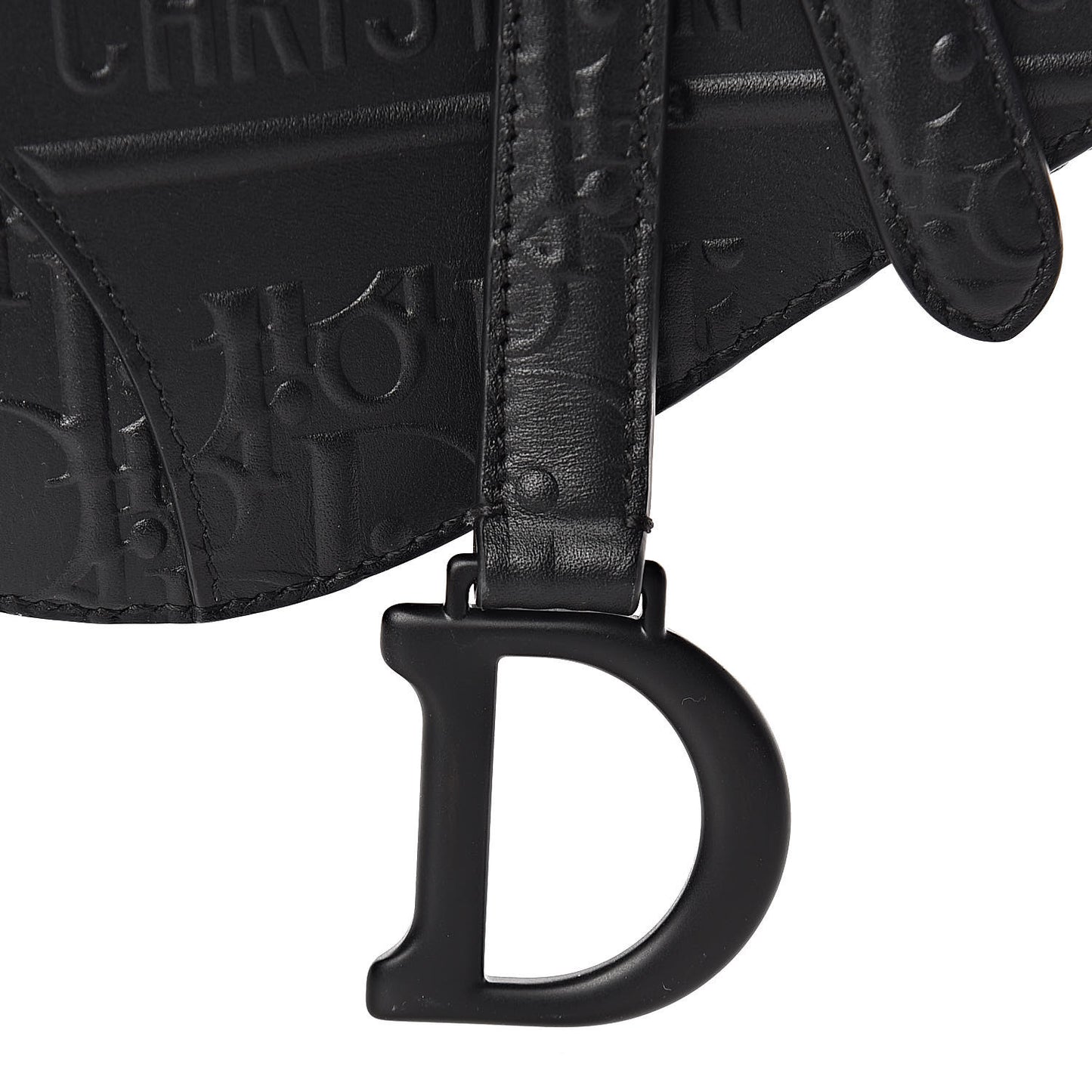 Calfskin Embossed Oblique Mini Saddle Bag Black