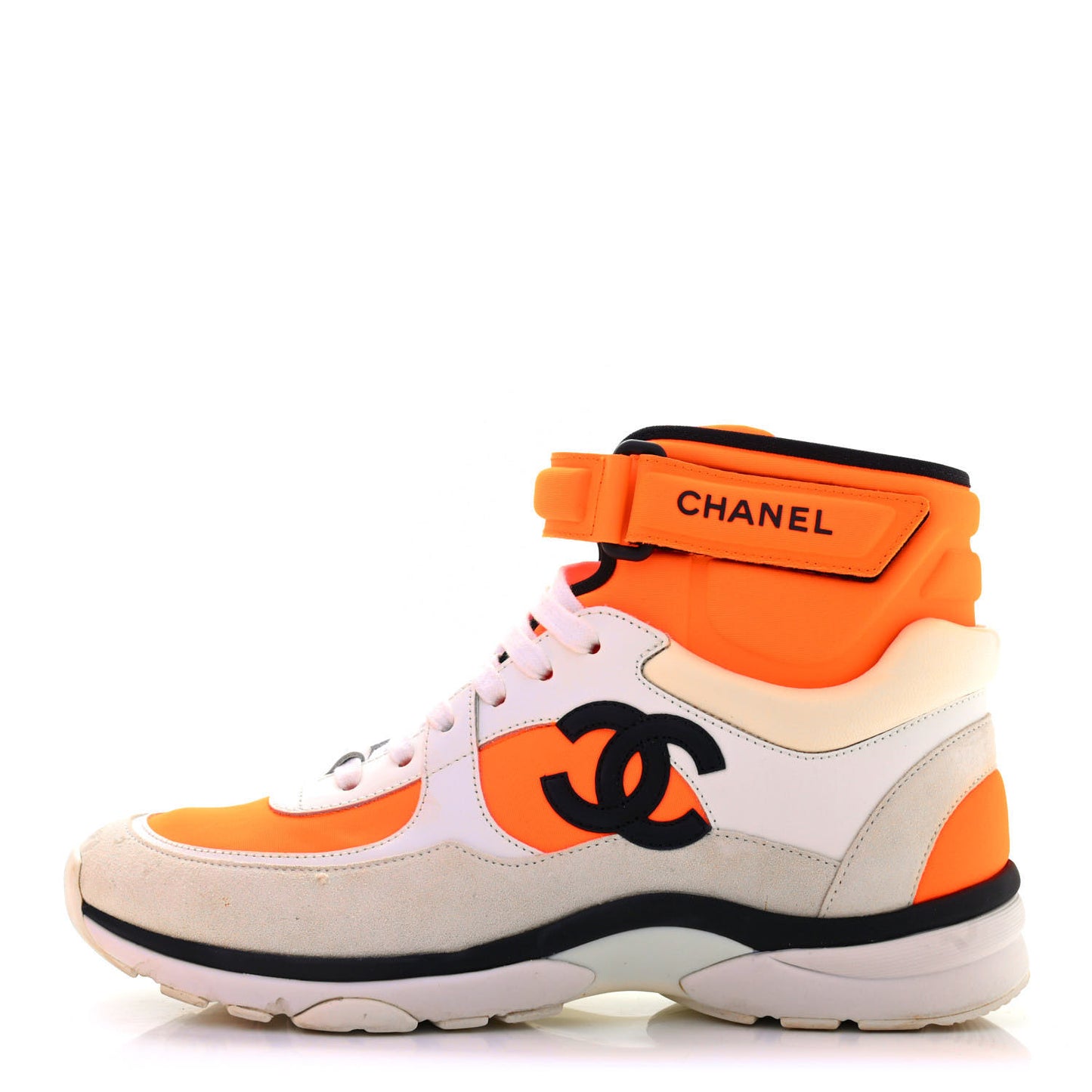 Suede Calfskin Lambskin Neoprene High Top CC Sneakers 40 White Fluo Orange