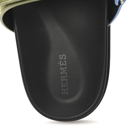 Hermes Suede Goatskin Womens Chypre Sandals 39 Bleu Cameo Vert 8 of 10