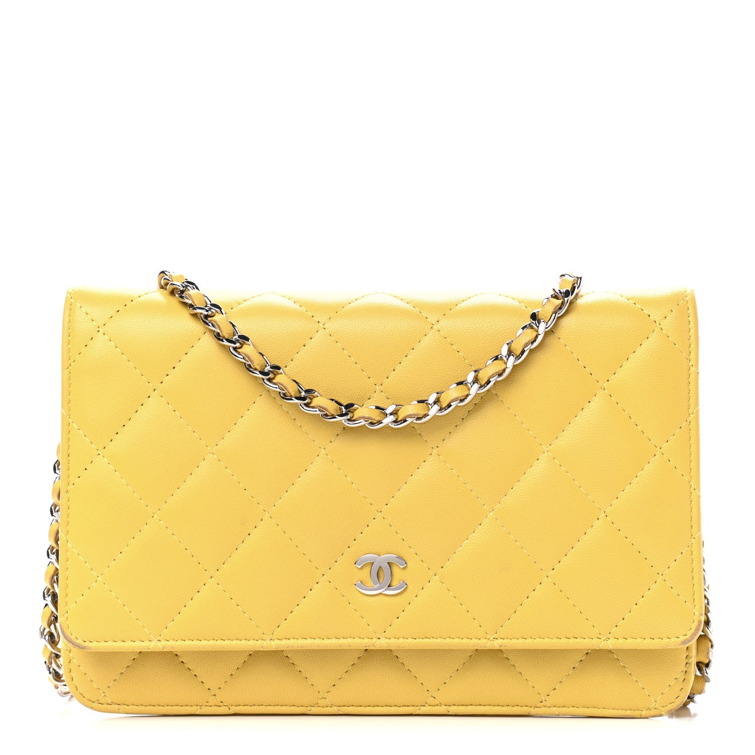 Chanel Lambskin Quilted Wallet on Chain WOC Yellow 1 of 10