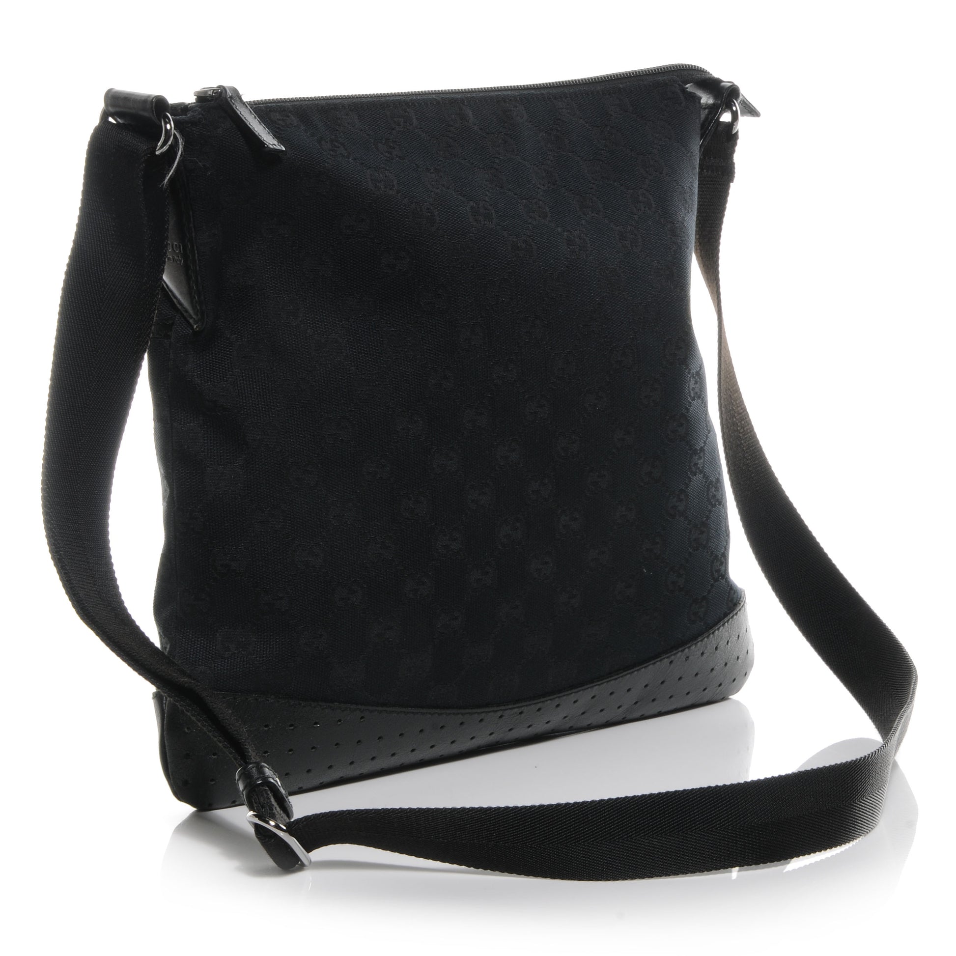 Gucci Monogram Calfskin Perforated Medium Flat Messenger Bag Black 3 of 7