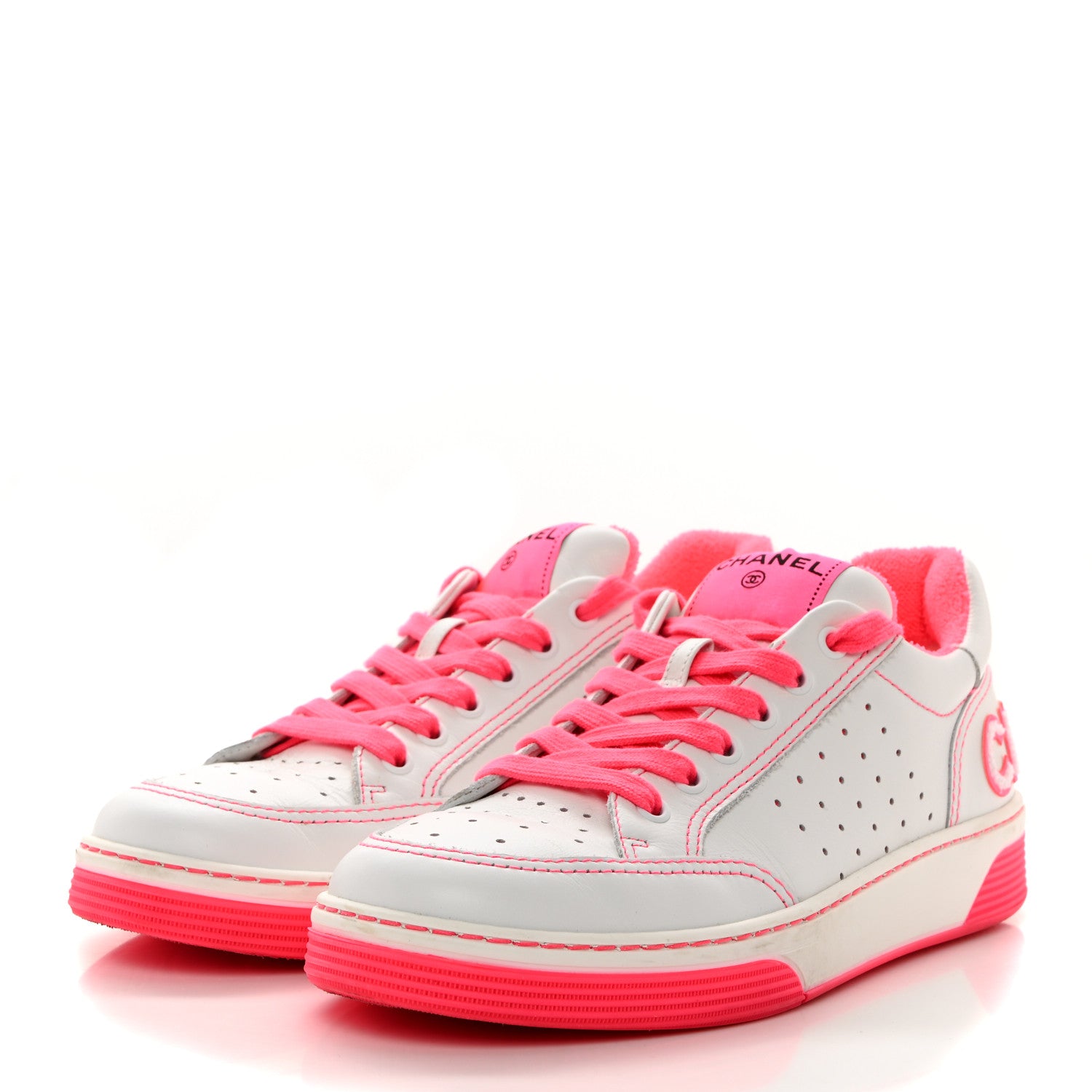 Chanel Calfskin Womens Logo Sneaker 40.5 Fuchsia White 4 of 12