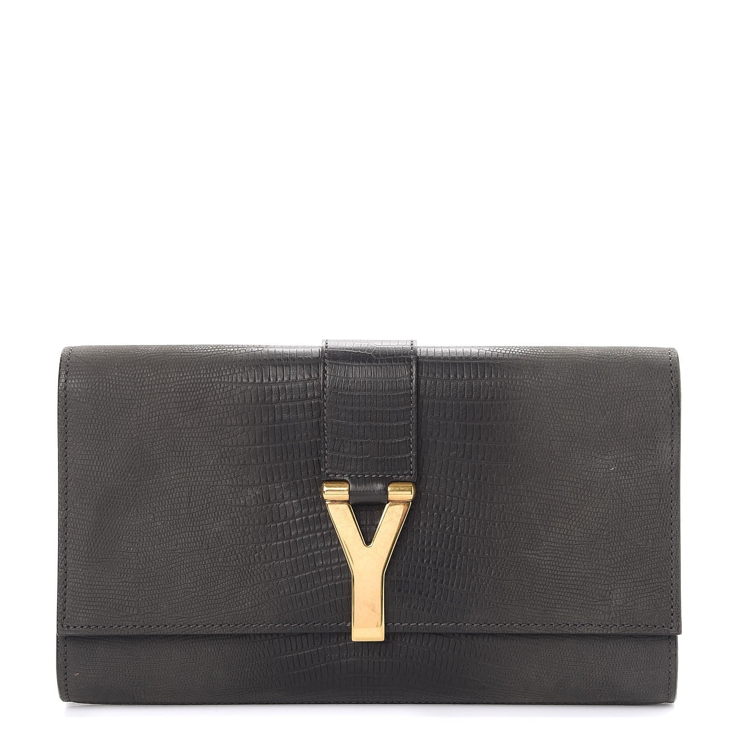 Saint Laurent Lizard Calfskin Embossed Classic Y Clutch Black 1 of 14