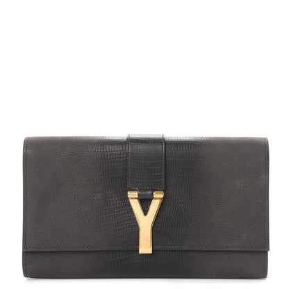 Saint Laurent Lizard Calfskin Embossed Classic Y Clutch Black 1 of 14