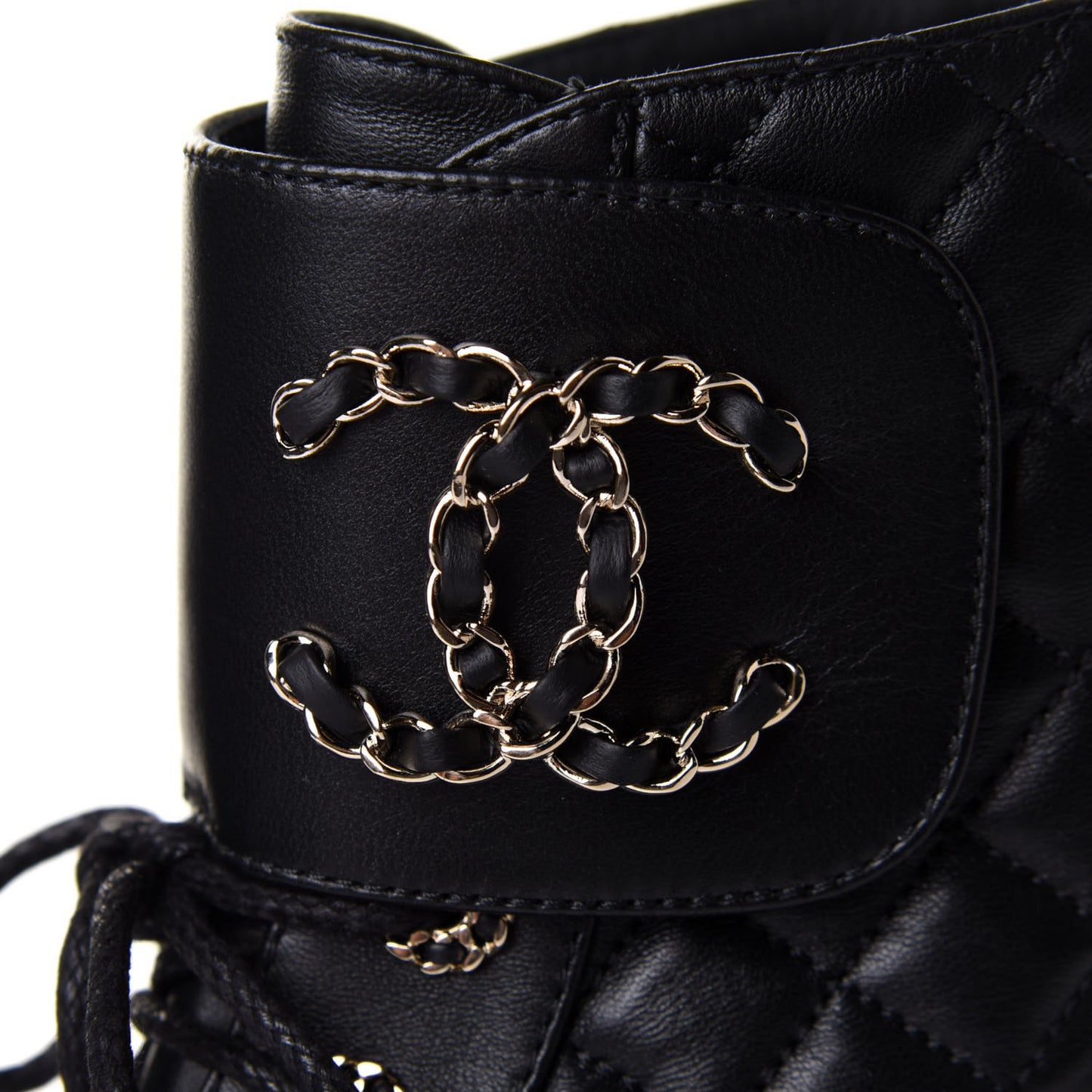 Shiny Lambskin Quilted Lace Up Combat Boots 39.5 Black