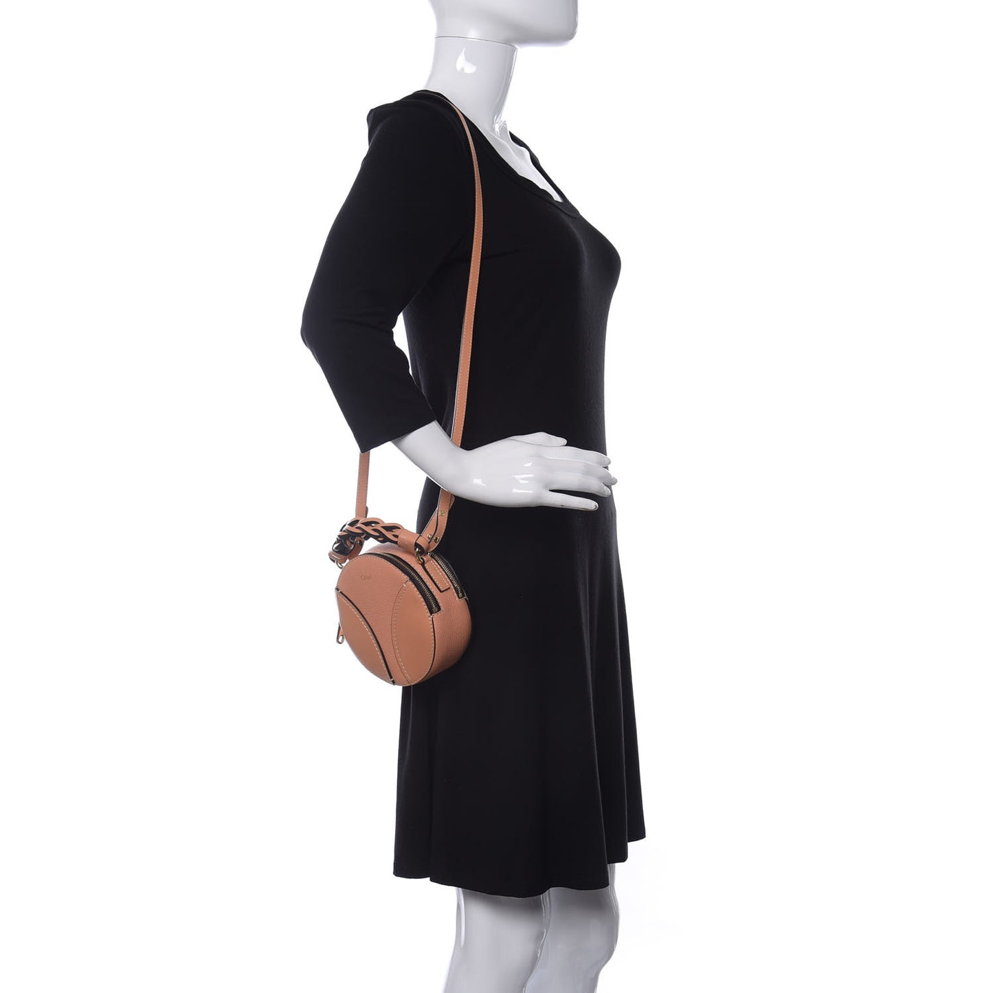 Grained Shiny Calfskin Mini Round Daria Bag Peach Bloom
