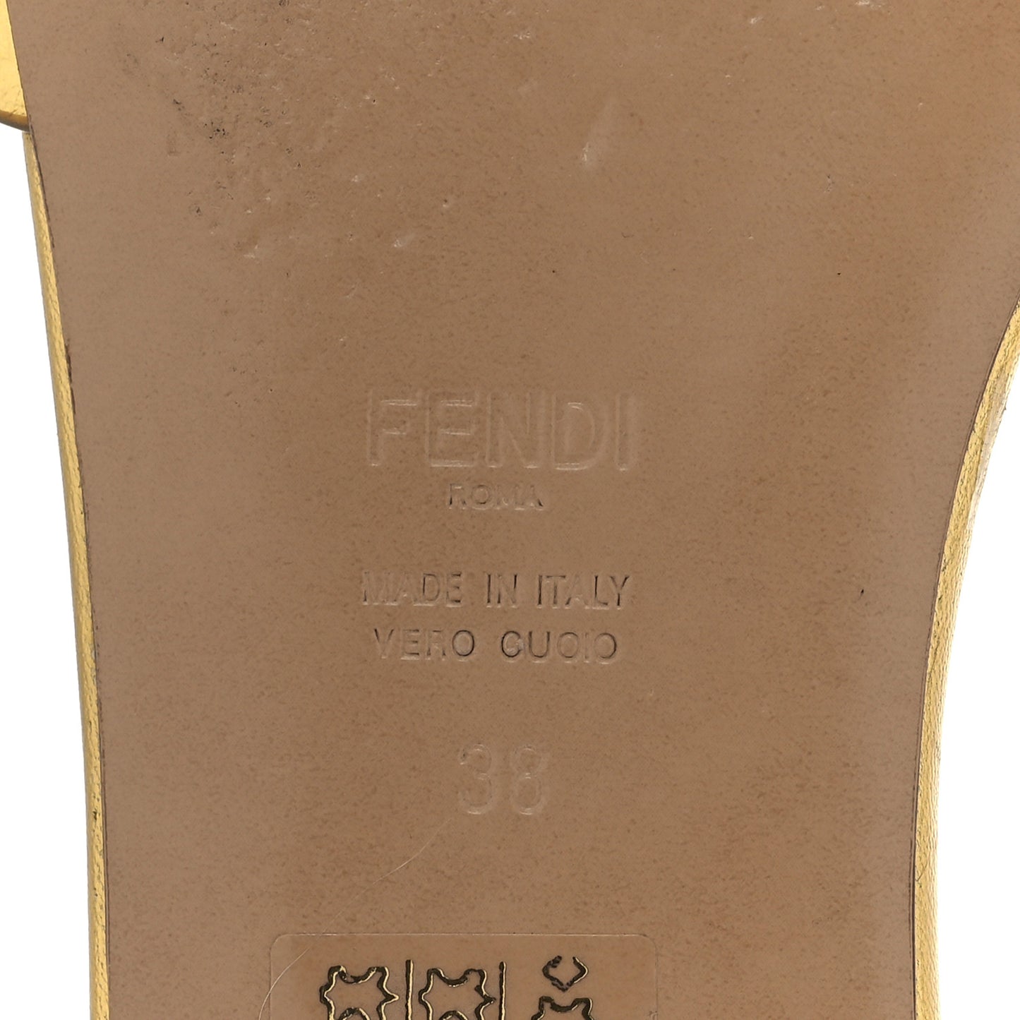 Nappa Laminata Cuoio Baguette Flat Slide Sandals 38 Gold